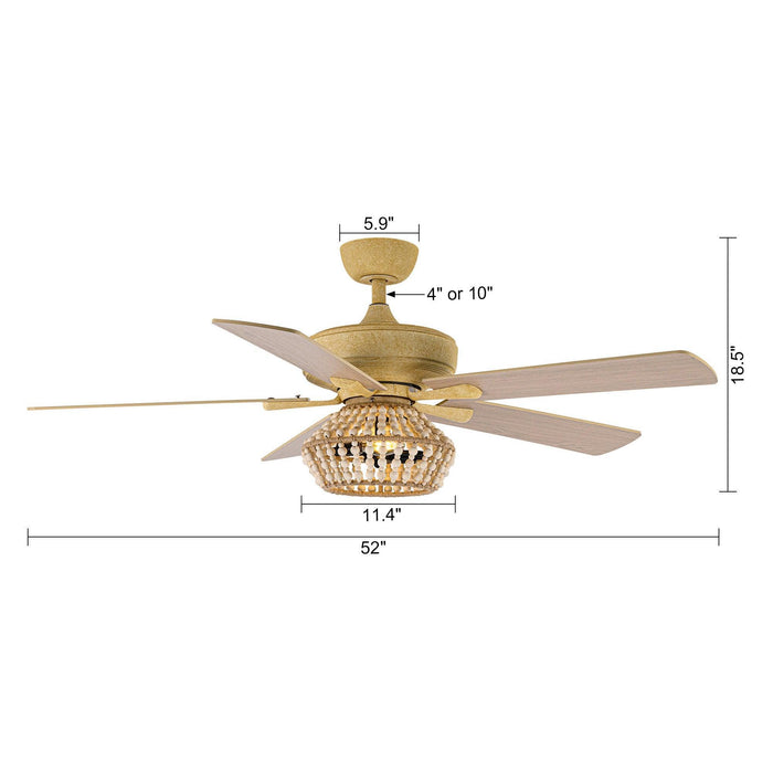 52" Pune Farmhouse Downrod Mount Reversible Ceiling Fan with Lighting and Remote Control