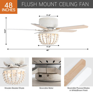 48" New Delhi Hamptons Farmhouse Flush Mount Reversible Ceiling Fan with Lighting
