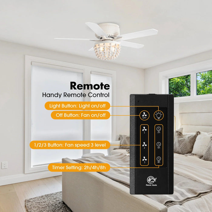 48" New Delhi Farmhouse Flush Mount Reversible Ceiling Fan with Lighting and Remote Control