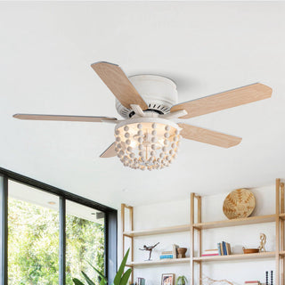 48" New Delhi Hamptons Farmhouse Flush Mount Reversible Ceiling Fan with Lighting