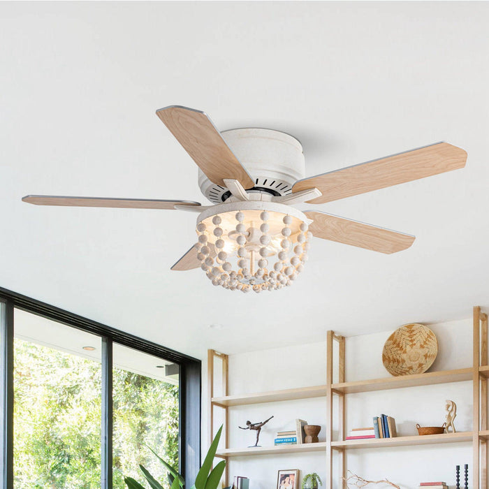 48" New Delhi Farmhouse Flush Mount Reversible Ceiling Fan with Lighting and Remote Control