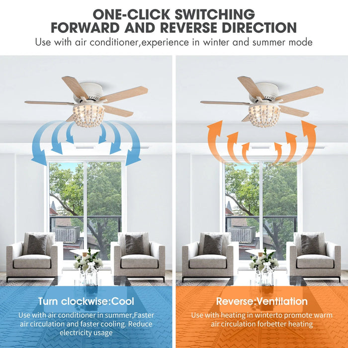 48" New Delhi Farmhouse Flush Mount Reversible Ceiling Fan with Lighting and Remote Control