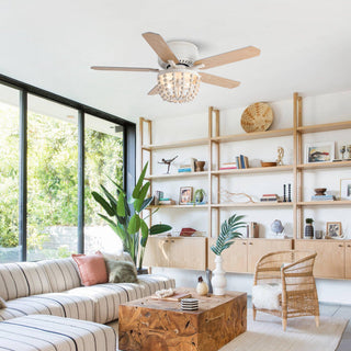 48" New Delhi Hamptons Farmhouse Flush Mount Reversible Ceiling Fan with Lighting