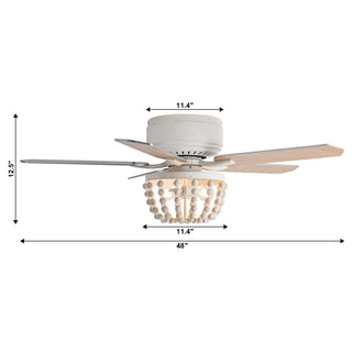 48" New Delhi Hamptons Farmhouse Flush Mount Reversible Ceiling Fan with Lighting