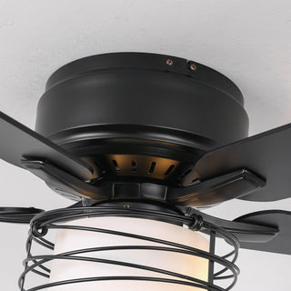 48" Athens Industrial Flush Mount Reversible Ceiling Fan with Lighting and Remote Control