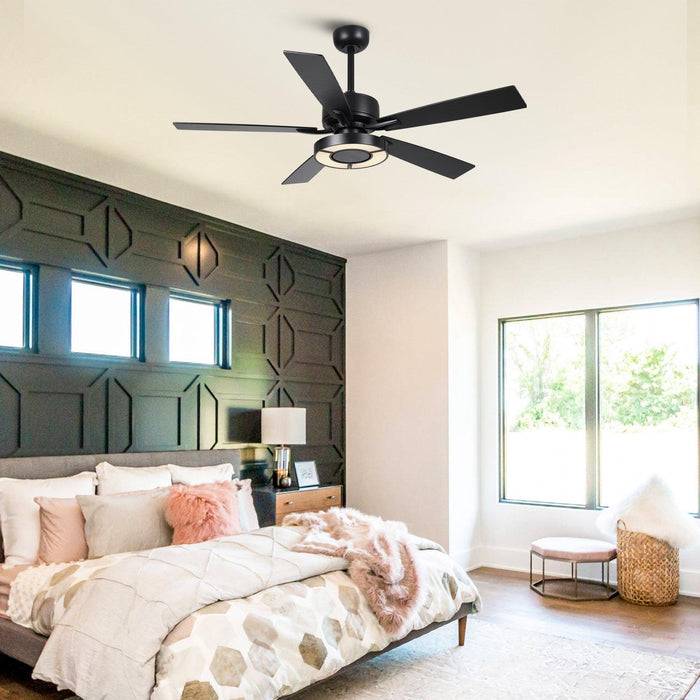 52" 5 Blades Black Ceiling Fan with Lighting