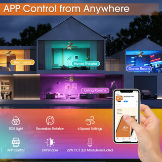 52 Inch Antique Bronze Golden Boyd Downrod Mount RGB LED Smart Fan