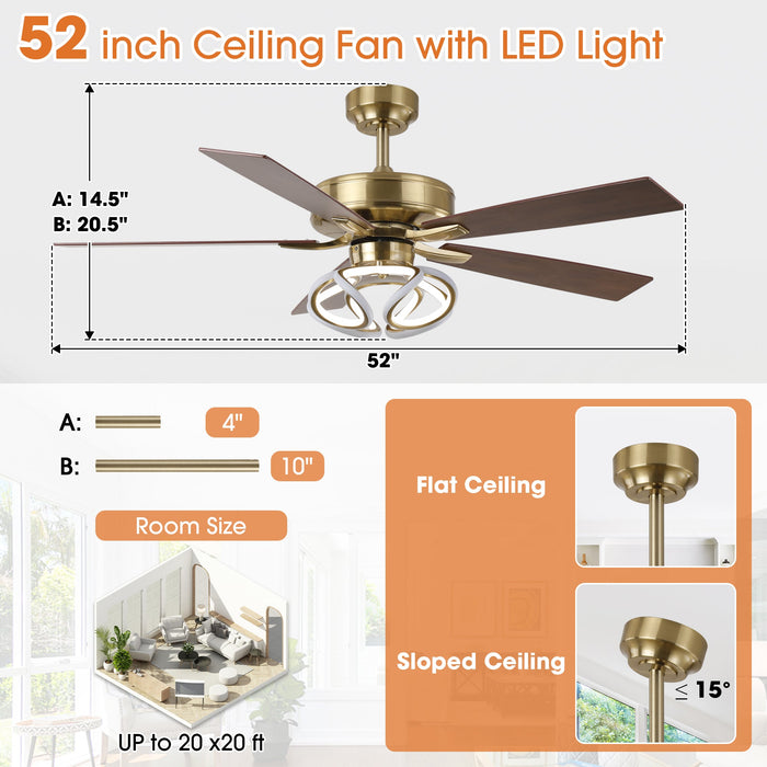 52 Inch Antique Bronze Golden Boyd Downrod Mount RGB LED Smart Fan