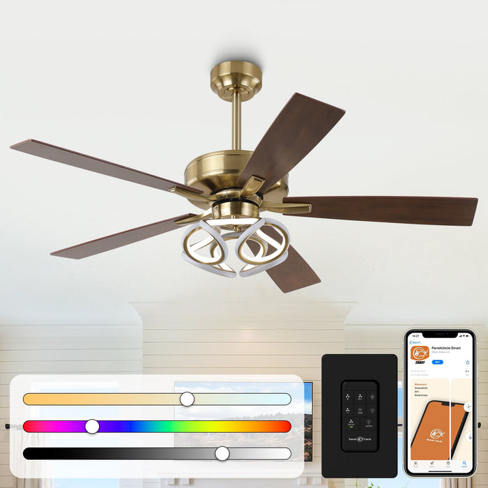 52 Inch Antique Bronze Golden Boyd Downrod Mount RGB LED Smart Fan