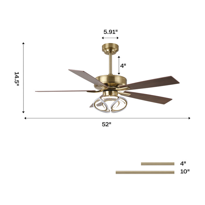 52 Inch Antique Bronze Golden Boyd Downrod Mount RGB LED Smart Fan