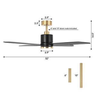 52" Ashby Hamptons Industrial Satin Nickel DC Motor Ceiling Fan with LED Lighting and Remote Control