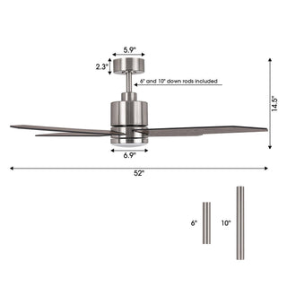 52" Ashby Hamptons Industrial Satin Nickel DC Motor Ceiling Fan with LED Lighting and Remote Control