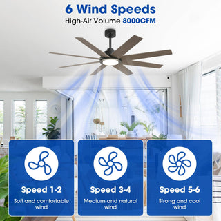 60" DC Motor 8 Blades Modern Downrod Mount Ceiling Fan with LED Light and Remote Control