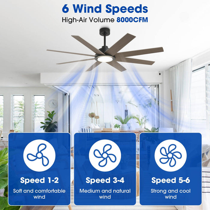 60" DC Motor 8 Blades Modern Downrod Mount Ceiling Fan with LED Light and Remote Control