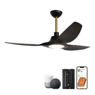 52" DC Motor 3 Blades Hamptons Modern Downrod Mount Smart Fan with LED Light
