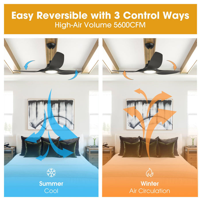 52" DC Motor 3 Blades Modern Downrod Mount Smart Fan with LED Light