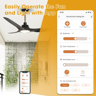 52" DC Motor 3 Blades Hamptons Modern Downrod Mount Smart Fan with LED Light