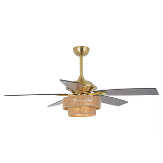 52 Inch Danube Hamptons Farmhouse DC Motor Golden Downrod Ceiling Fan with Light