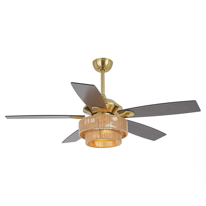 52 Inch Danube Farmhouse DC Motor Golden Downrod Ceiling Fan with Light