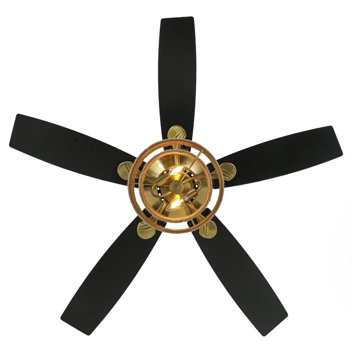 52 Inch Danube Farmhouse DC Motor Golden Downrod Ceiling Fan with Light