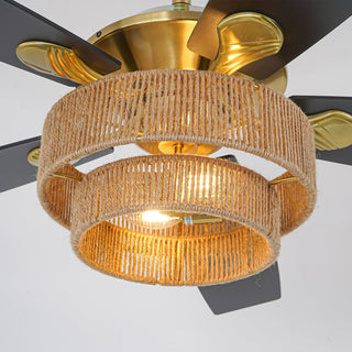 52 Inch Danube Hamptons Farmhouse DC Motor Golden Downrod Ceiling Fan with Light