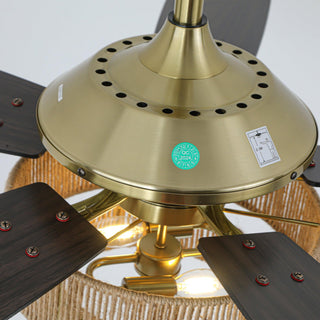 52 Inch Danube Hamptons Farmhouse DC Motor Golden Downrod Ceiling Fan with Light
