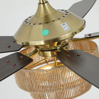 52 Inch Danube Hamptons Farmhouse DC Motor Golden Downrod Ceiling Fan with Light