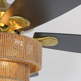 52 Inch Danube Hamptons Farmhouse DC Motor Golden Downrod Ceiling Fan with Light