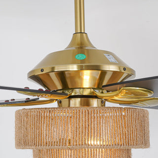52 Inch Danube Hamptons Farmhouse DC Motor Golden Downrod Ceiling Fan with Light