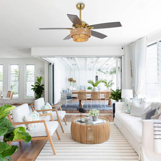 52 Inch Danube Hamptons Farmhouse DC Motor Golden Downrod Ceiling Fan with Light