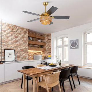52 Inch Danube Hamptons Farmhouse DC Motor Golden Downrod Ceiling Fan with Light