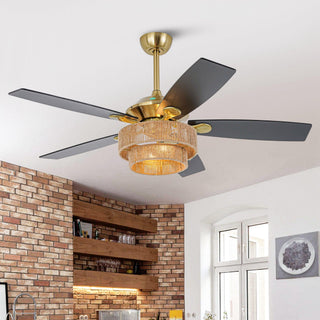 52 Inch Danube Hamptons Farmhouse DC Motor Golden Downrod Ceiling Fan with Light