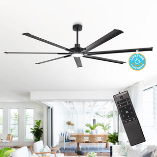 213 cm / 254 cm / 305 cm Black Extra Large Ceiling Fan with Dimmable Lighting Remote Control for Warehouses Gyms & Indoor/Outdoor Use