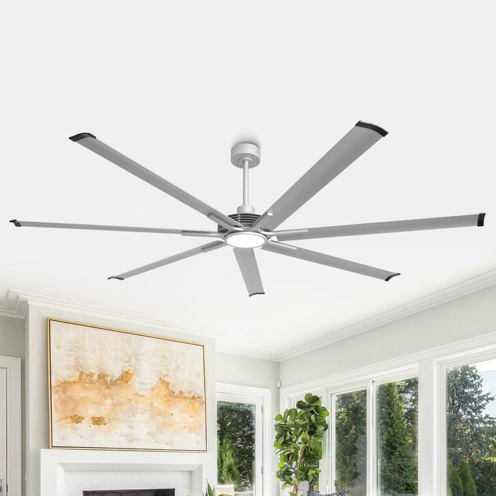 213 cm / 254 cm Padus Black Extra Large Ceiling Fan with Dimmable Lighting, Remote Control, Industrial Downrod Mount Design for Living Room, Bedroom, Warehouses, Gyms & Indoor/Outdoor Use