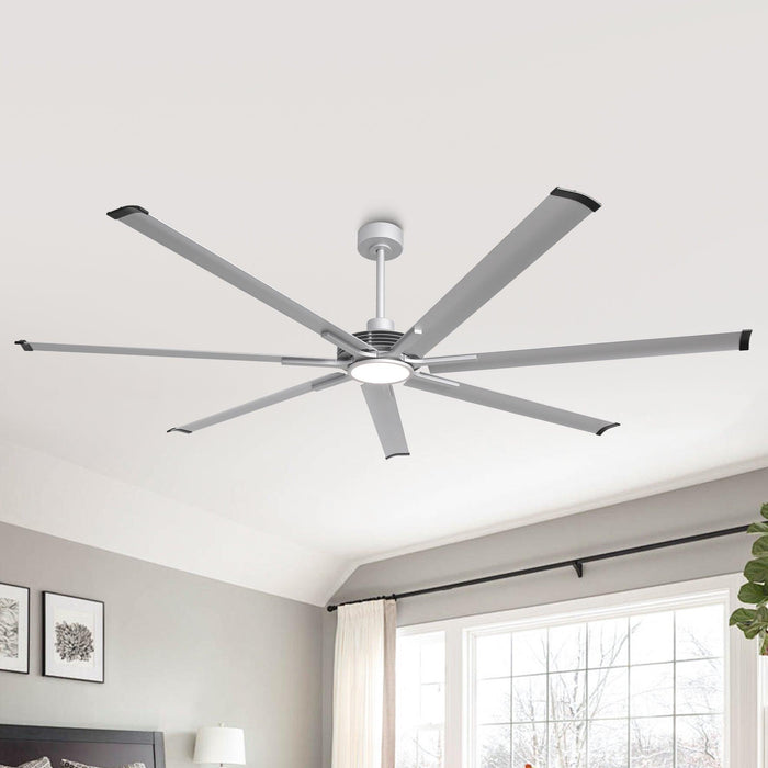 213 cm / 254 cm Padus Black Extra Large Ceiling Fan with Dimmable Lighting, Remote Control, Industrial Downrod Mount Design for Living Room, Bedroom, Warehouses, Gyms & Indoor/Outdoor Use