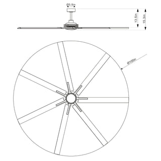 213 cm / 254 cm / 305 cm Black Extra Large Ceiling Fan with Dimmable Lighting Remote Control for Warehouses Gyms & Indoor/Outdoor Use
