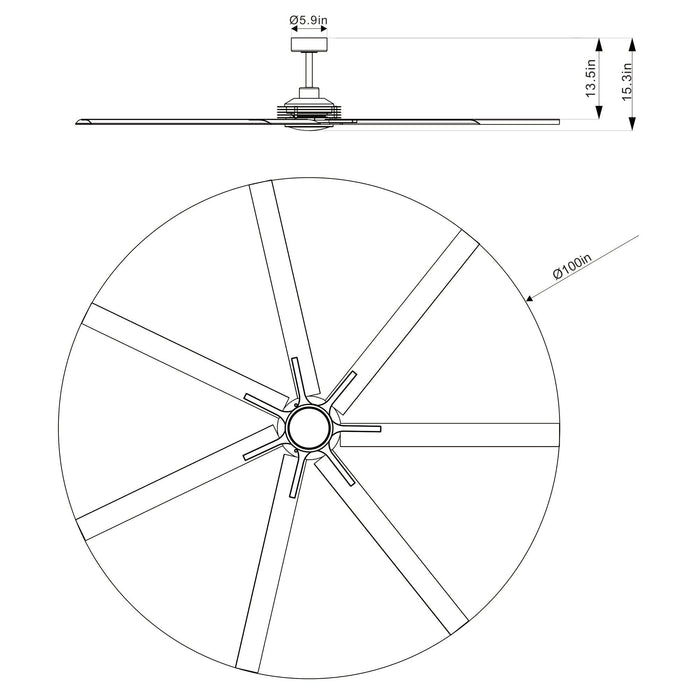 213 cm / 254 cm Padus Black Extra Large Ceiling Fan with Dimmable Lighting, Remote Control, Industrial Downrod Mount Design for Living Room, Bedroom, Warehouses, Gyms & Indoor/Outdoor Use