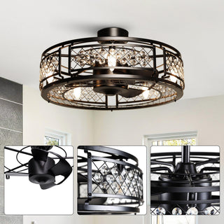 27" Wright Modern DC Motor Downrod Mount Reversible Crystal Ceiling Fan with Lighting and Remote Control