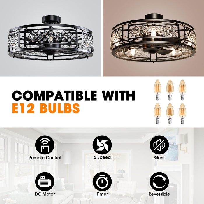 27" Wright Modern DC Motor Downrod Mount Reversible Crystal Ceiling Fan with Lighting and Remote Control