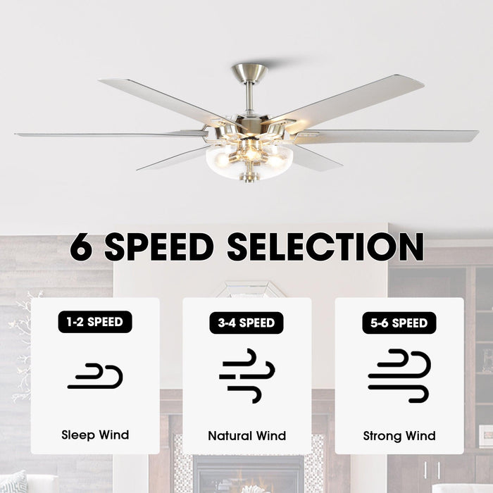 70" Modern Brushed Nickel DC Motor Downrod Mount Ceiling Fan with Lighting and Remote Control