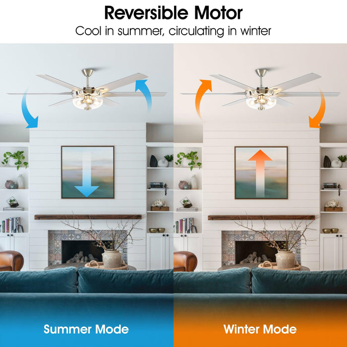 70" Modern Brushed Nickel DC Motor Downrod Mount Ceiling Fan with Lighting and Remote Control