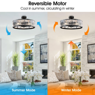 26" Henslee Modern DC Motor Reversible Crystal Caged Ceiling Fan with Lighting