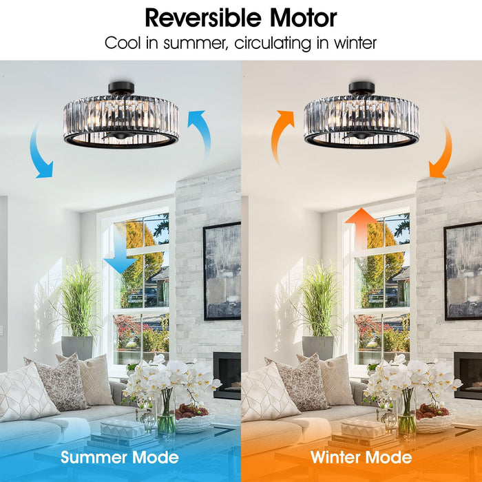 26" Henslee Modern DC Motor Reversible Crystal Fandelier Ceiling Fan with Lighting