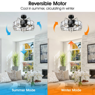 23" Modern DC Motor Downrod Mount Reversible Caged Ceiling Fan With Lighting
