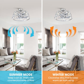 23" Modern Satin Nickel DC Motor Downrod Mount Reversible Caged Ceiling Fan with Lighting and Remote Control