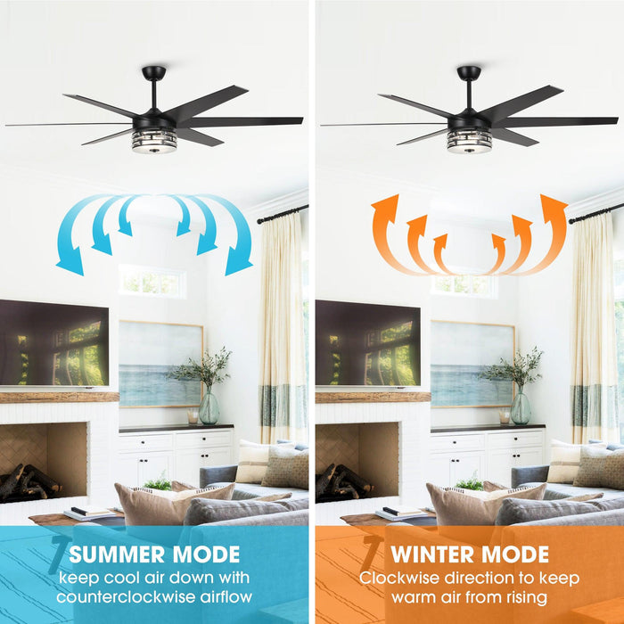 70" Modern DC Motor Downrod Mount Reversible Ceiling Fan with Lighting and Remote Control