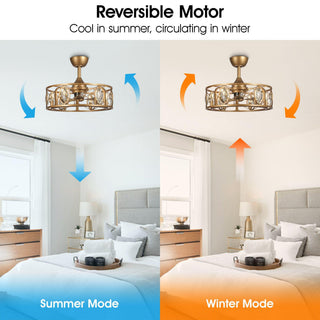 22" Kashmir Modern Glod Reversible Crystal Ceiling Fan with Lighting and Remote Control