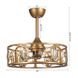 22" Kashmir Modern Glod Reversible Crystal Ceiling Fan with Lighting and Remote Control