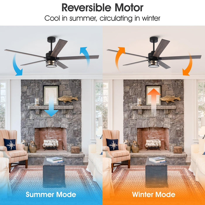 65" Modern Reversible Ceiling Fan with Lighting and Remote Control