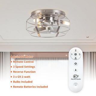 12" Flush Mount Low Profile Caged Small Ceiling Fan with Light and Remote Control